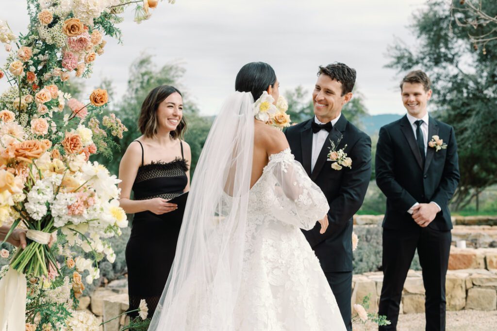 Ojai Wedding Ceremony Bride and Groom Laughing 