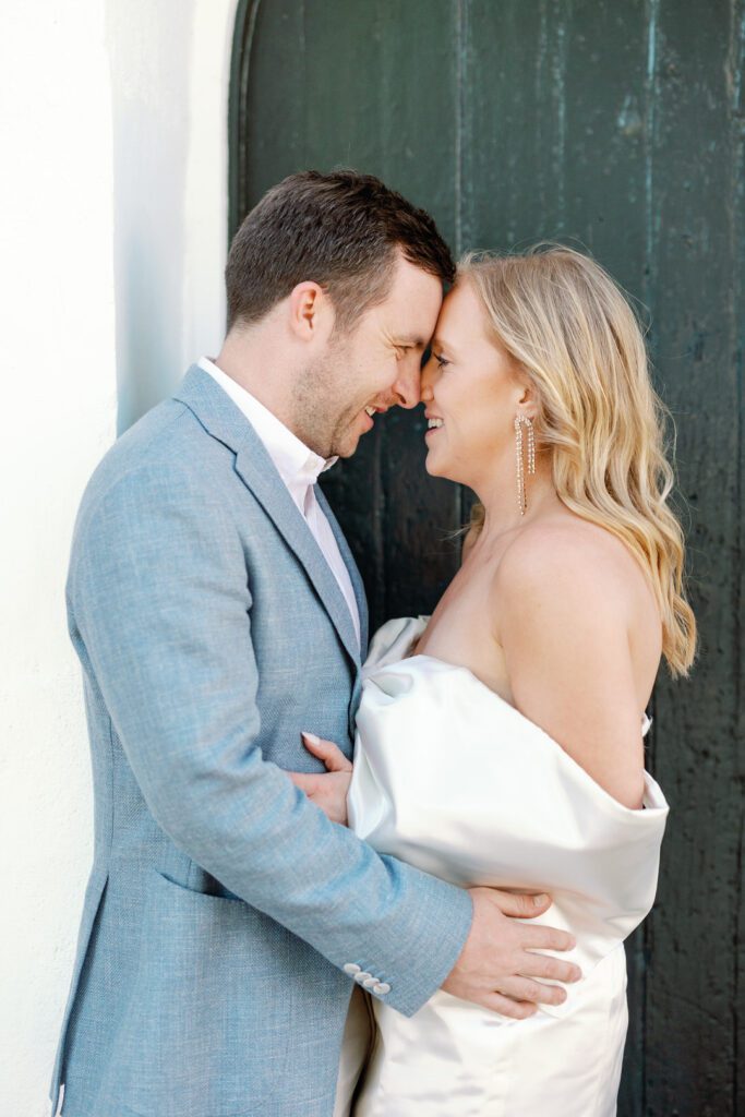 bride and groom nose to nose