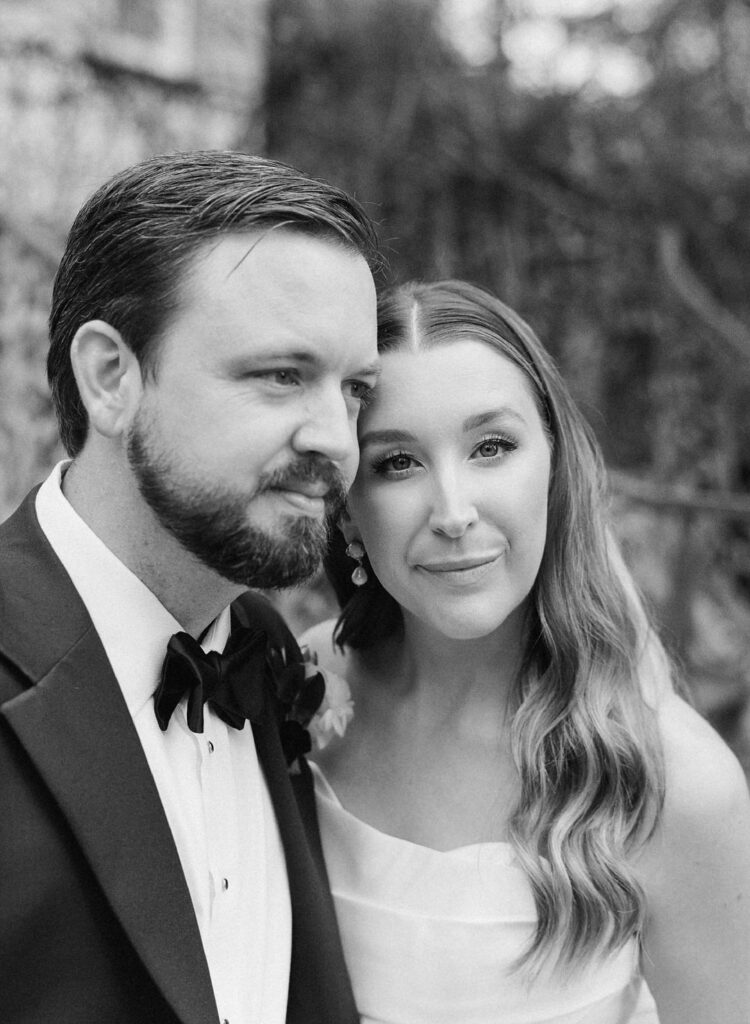 black and white of bride and groom