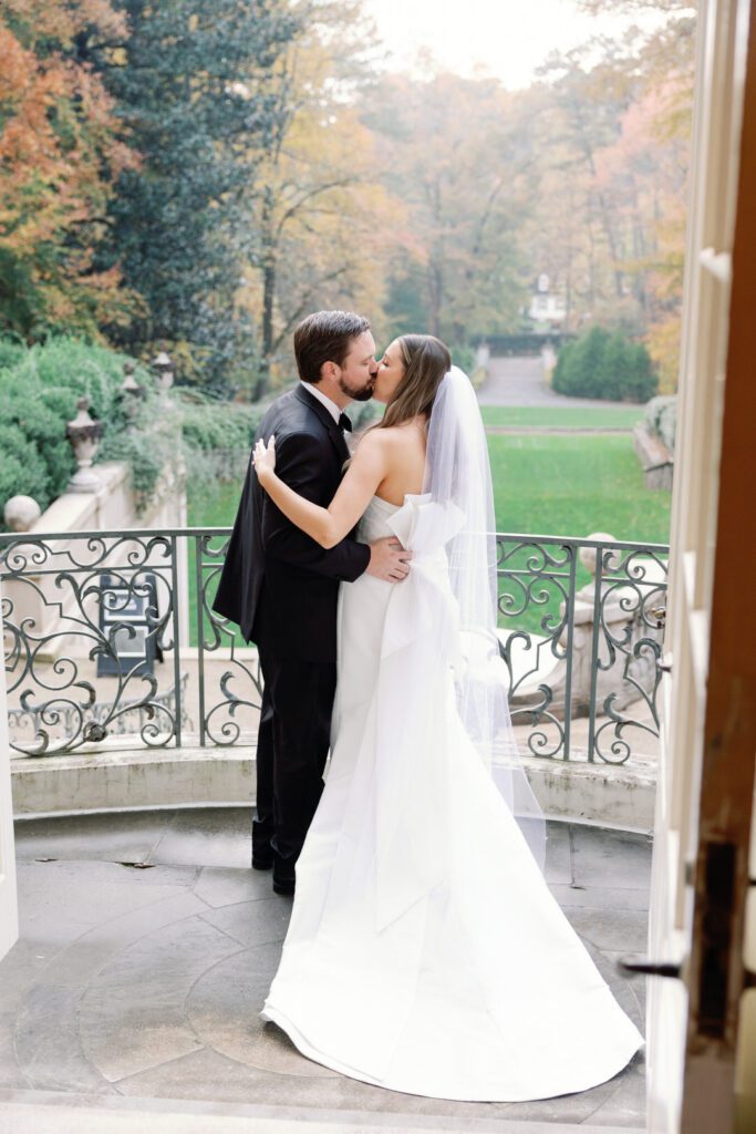 bride and groom kissing