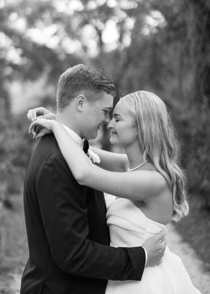 black and white of bride and groom at The Admiral's House