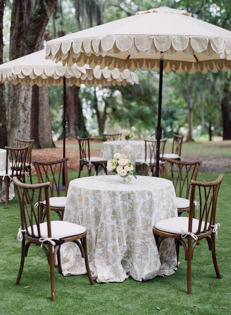 Wedding Cocktail hour table with umbrella