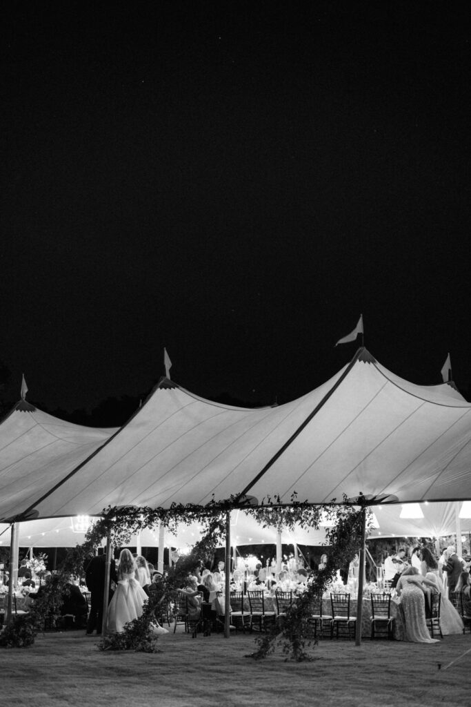 black and white sailcloth tent reception