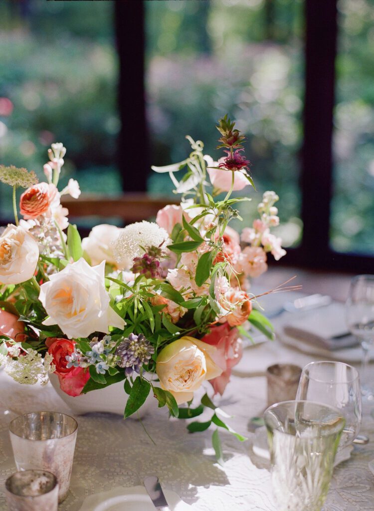 flowers on wedding reception table