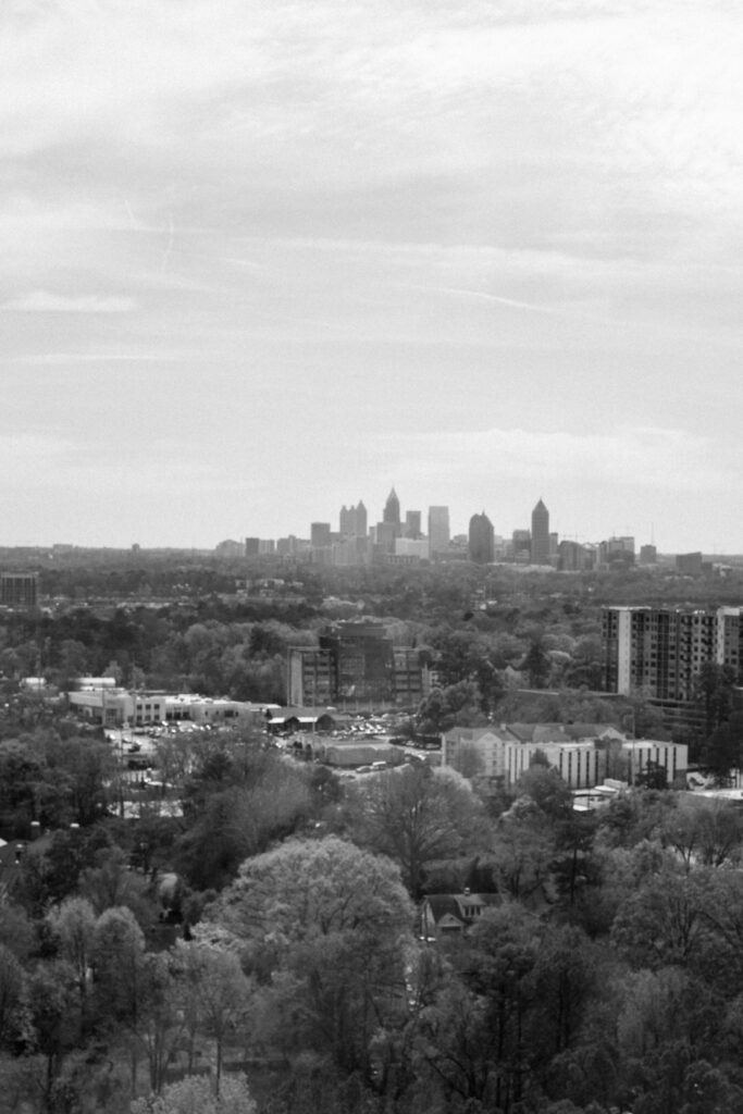 black and white of Atlanta skyline