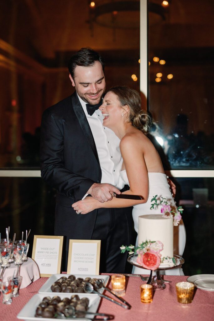 bride and groom laughing