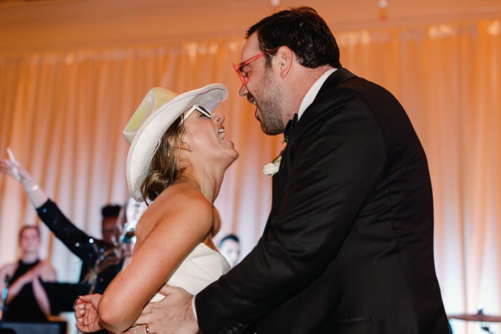 bride and groom singing