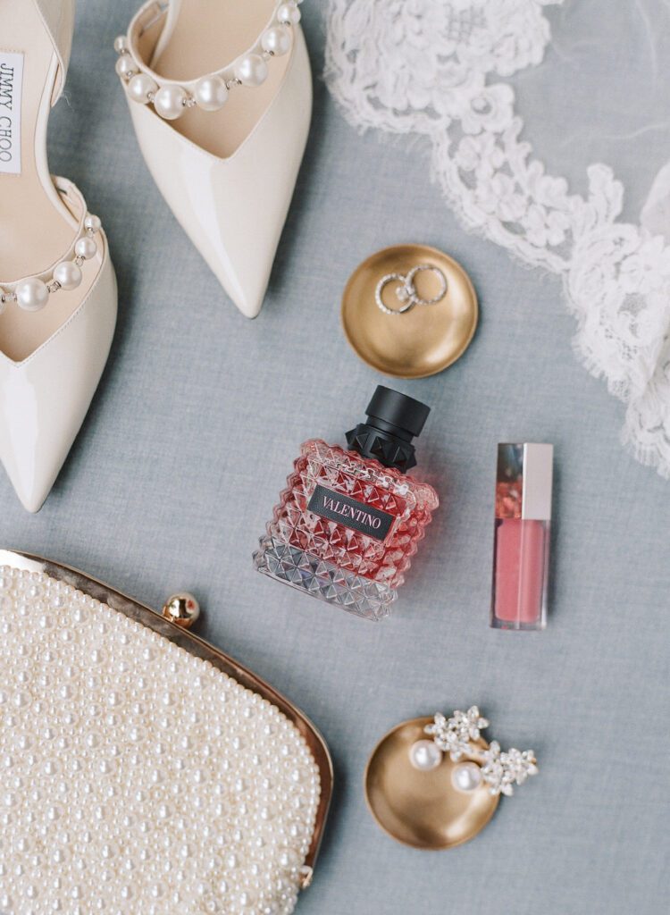 brides earrings purse shoes perfume lipstick and rings