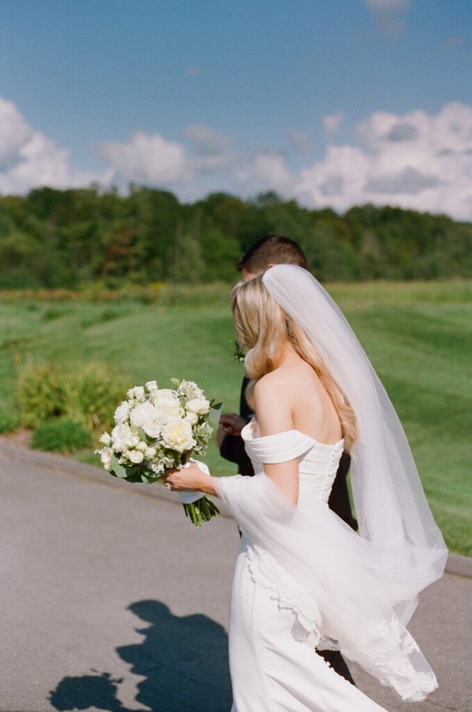 bride and groom walking