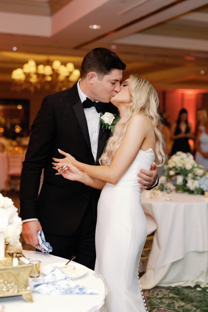 bride and groom kissing