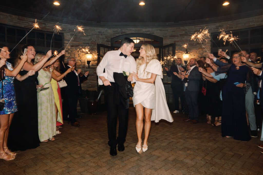 bride and groom sparkler exit