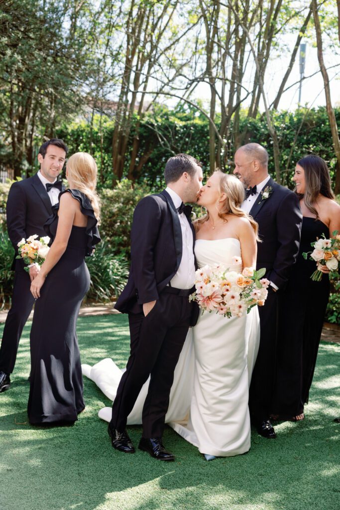 bride and groom kissing