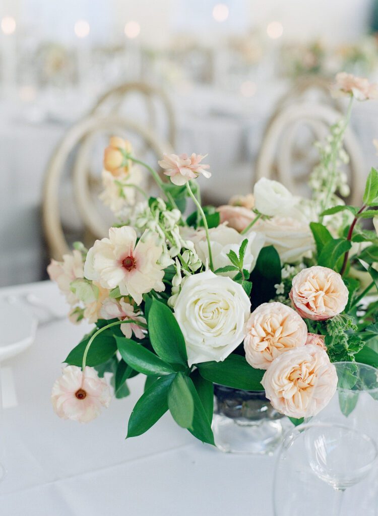 flowers on reception table at William Aiken House