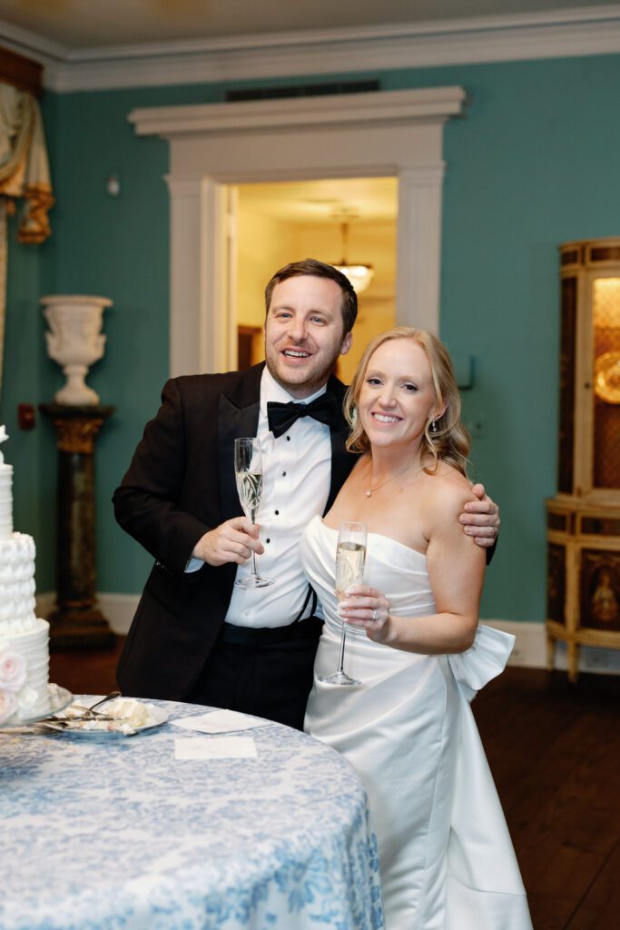 Bride and groom with champagne