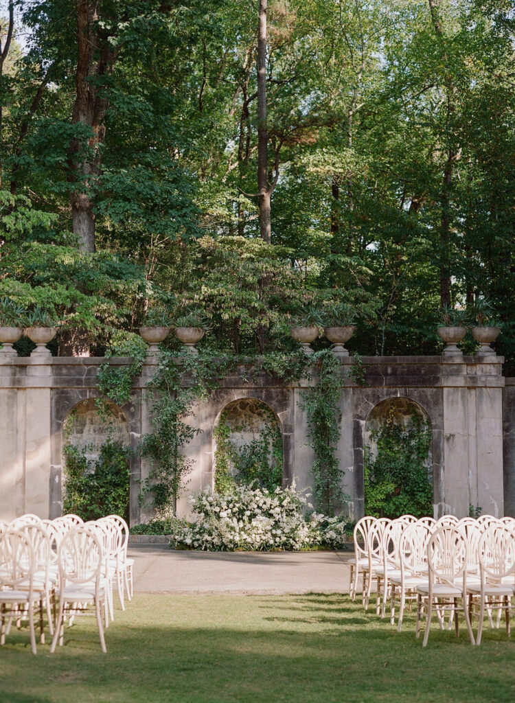 wedding ceremony set up at Swan House Atlanta History Center