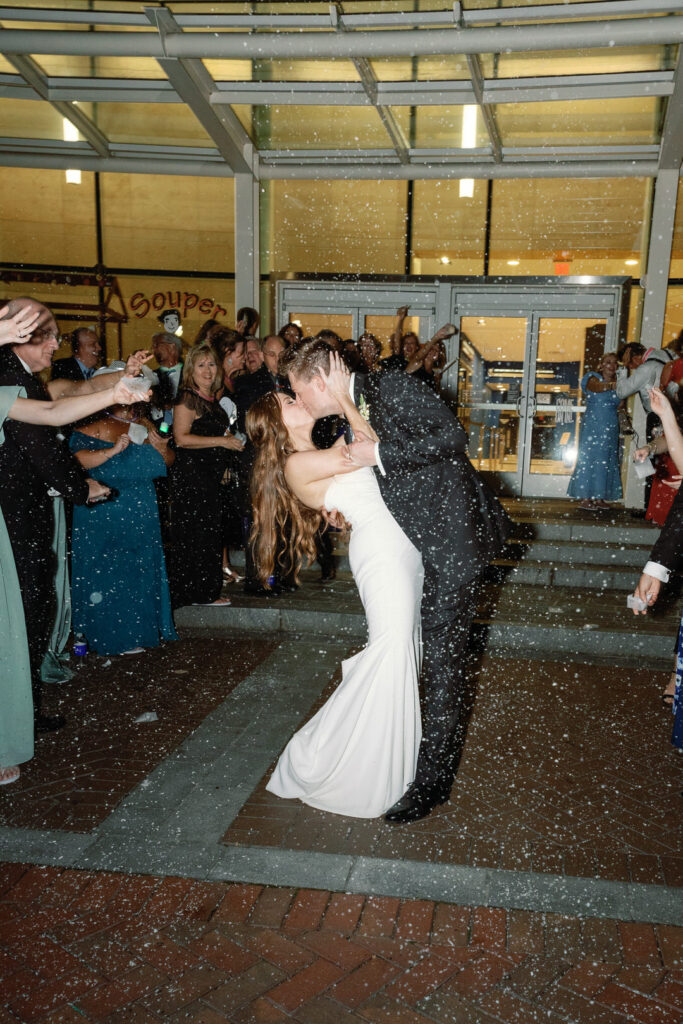 bride and groom wedding confetti exit