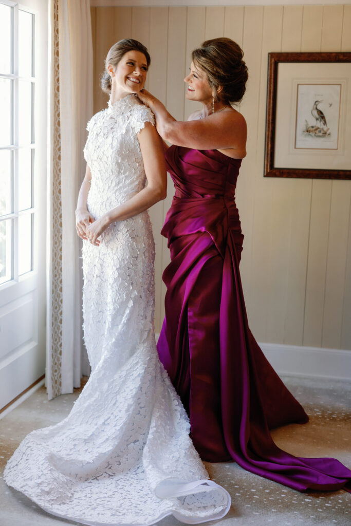 bride and mother of the bride getting ready