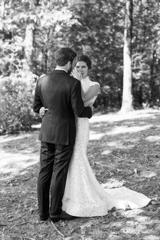 bride and groom first look