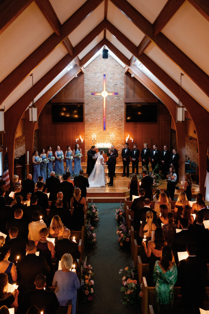 Candle lit wedding ceremony at Cashiers UMC