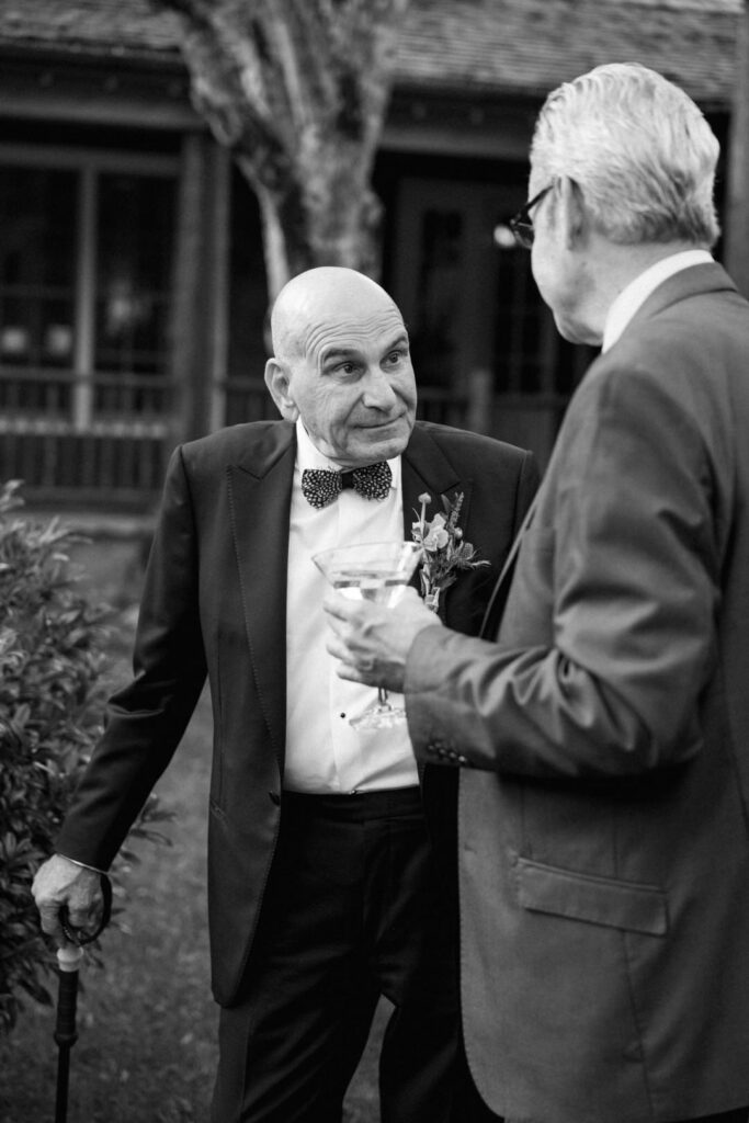 black and white of bride's grandpa