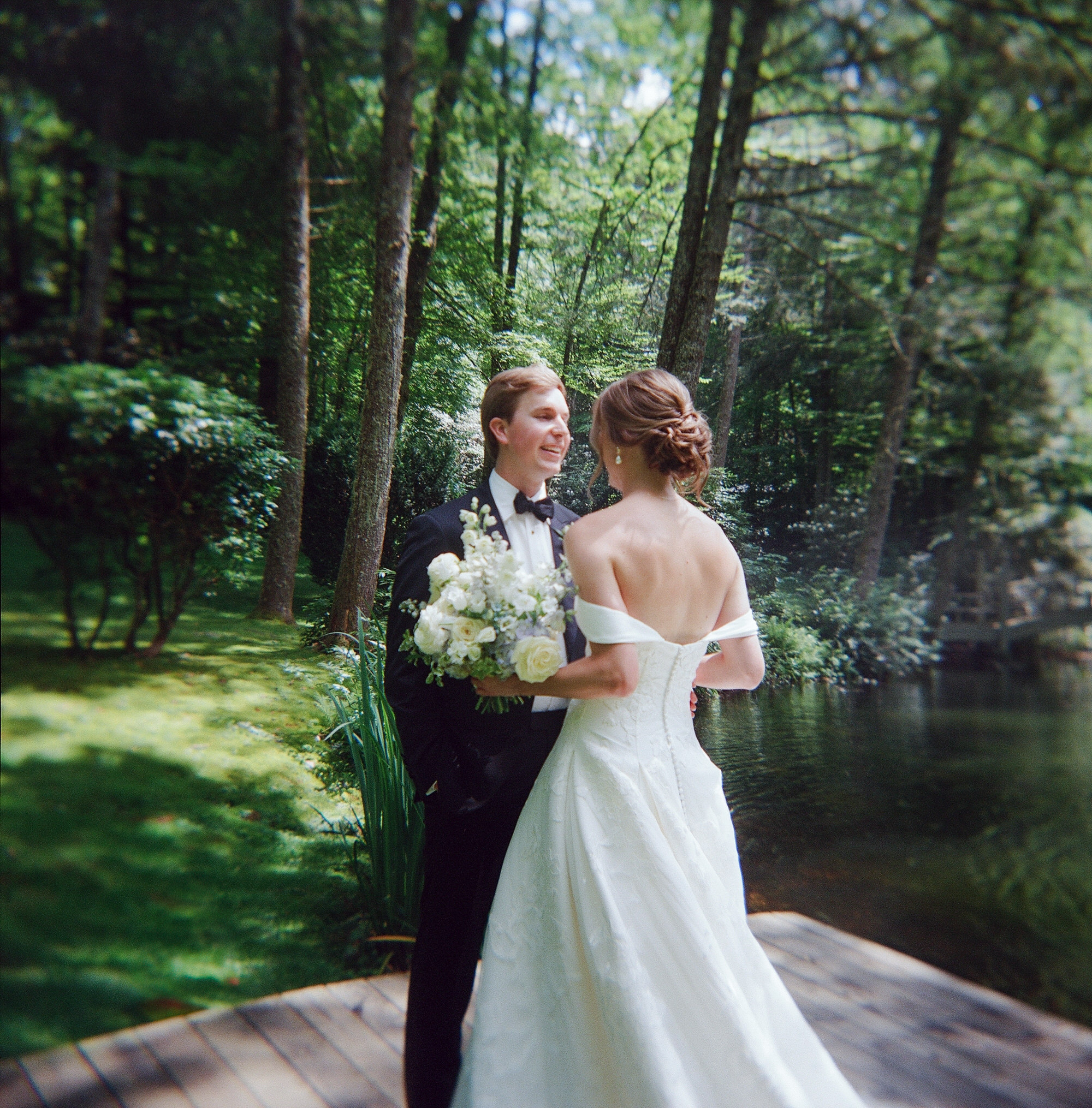 Bride and Groom first look at Old Edwards Inn Wedding