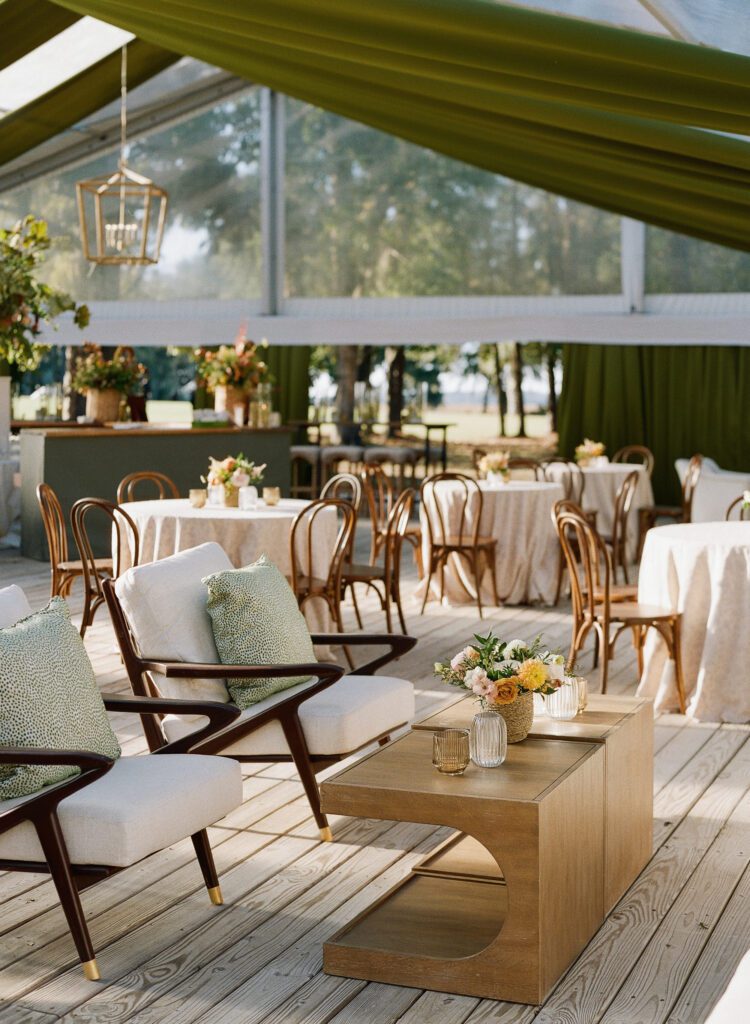 Tented wedding reception with fall colors at Runnymede Wedding Venue 