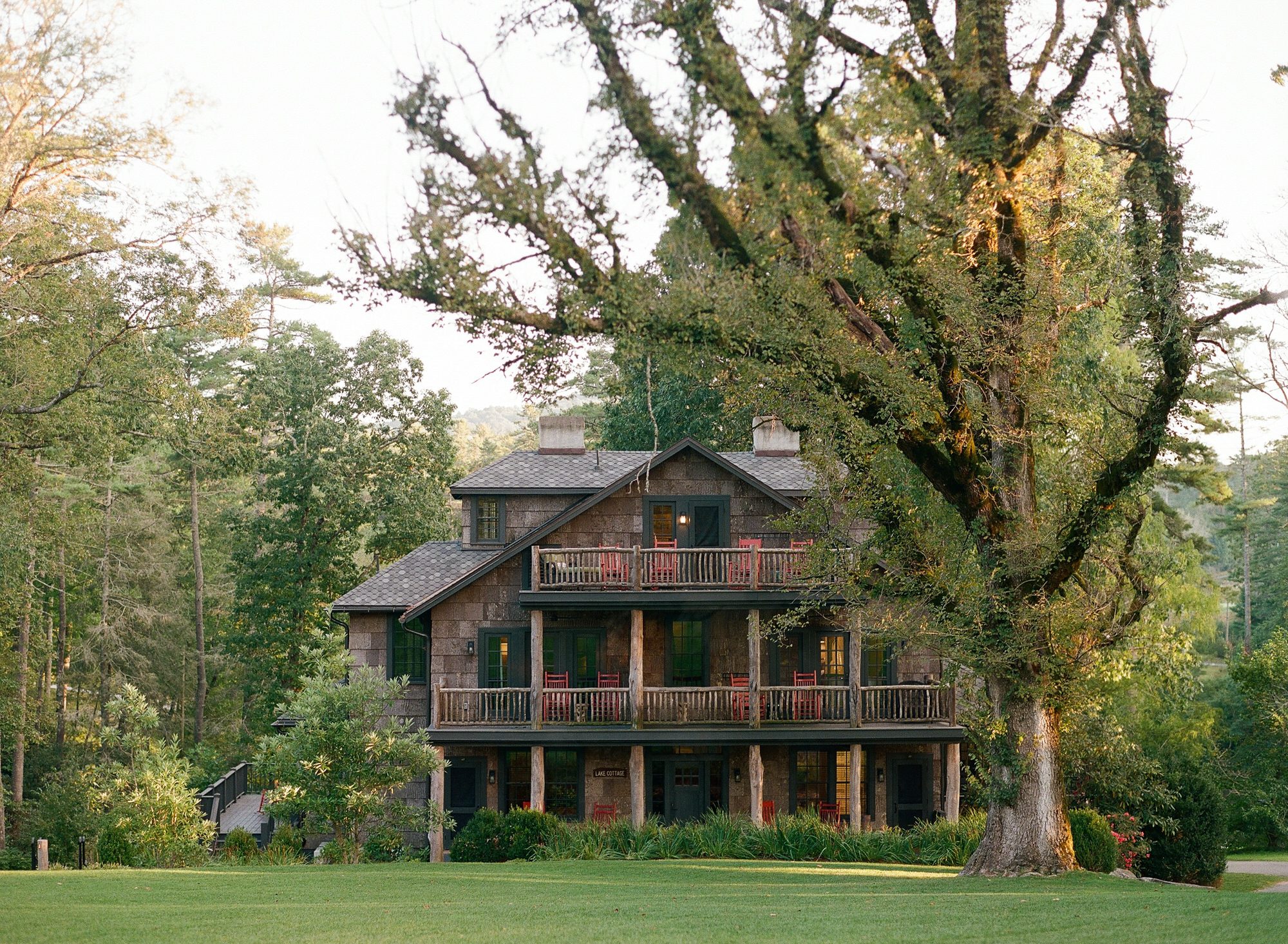 Cabin at High Hampton Resort framed by trees