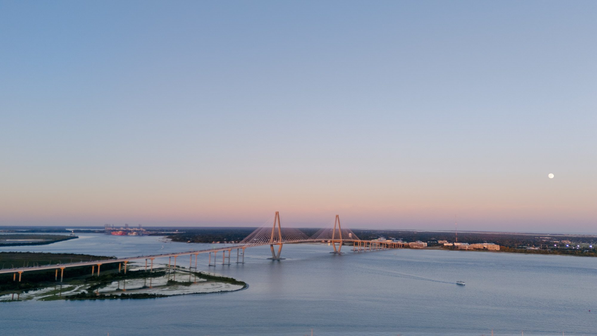 aerial photo of Charleston and Ravenel Bridge